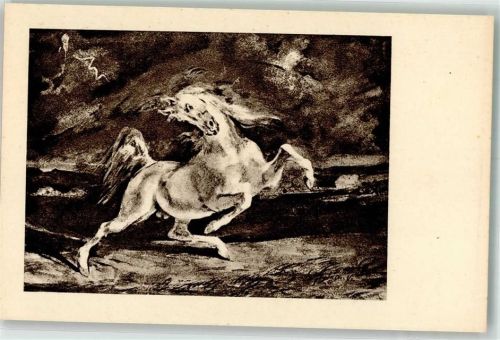 sign. Delacroix Eugene Die Kreatur Schimmel vom Blitz Erschreckt