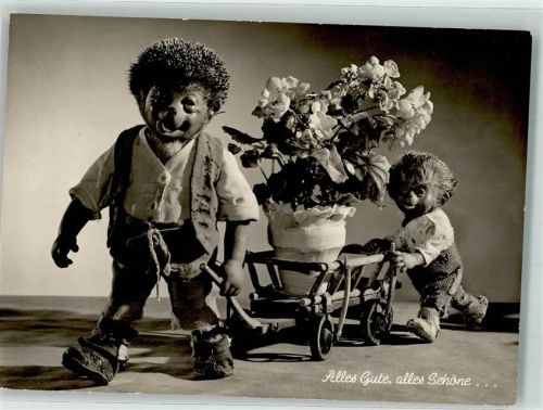 1956 Alles Gute alles Schöne Mecki und Igelsohn bringen Blumen auf Leiterwagen August Gunkel Nr.25