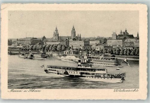 Mainz 1929 Raddampfer vor dem Mainzer Dom Verlag Ludwig Feist No. 19