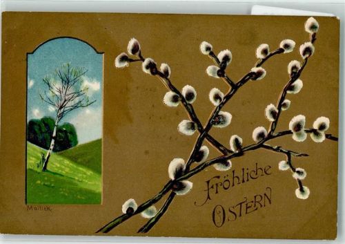 Birke im Frühling sign. Mailick Weidenkätzchen Lithographie WW 6362