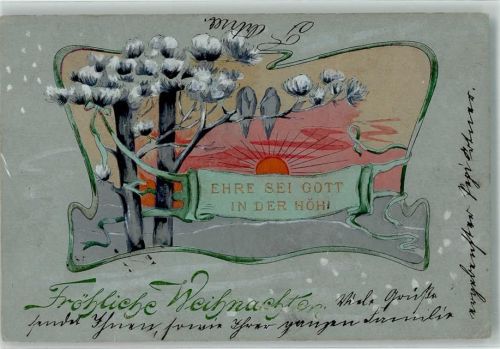 1905 Vögel auf einem blühenden Baum vor der aufgehenden Sonne Jugendstil