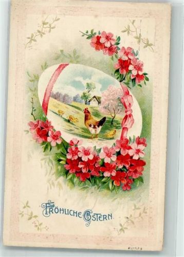 1915 Osterei Hühner Küken Blumen Lithographie Maschinenstempel