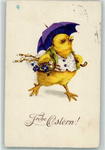 1930 Ein Küken mit weidenkätzchen unter dem Regenschirm Tiere vermenschlicht L & P 2232