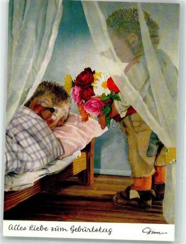 Alles Liebe zum Geburtstag Mecki überrascht schlafende Igelfrau mit einem Blumenstrauß Diehl-Film Nr.401