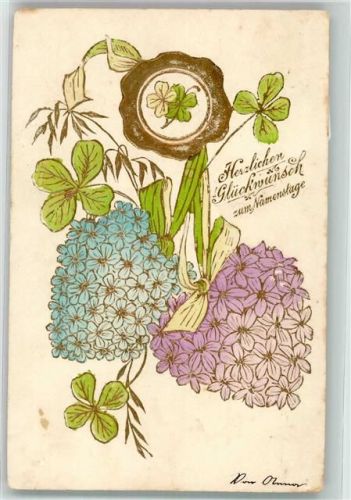 1907 Glücksklee mit Siegel und Blumensträußen