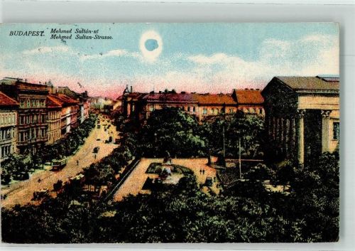 Budapest 1917 Mehmed Sultan Straße Denkmal Straßenbahn