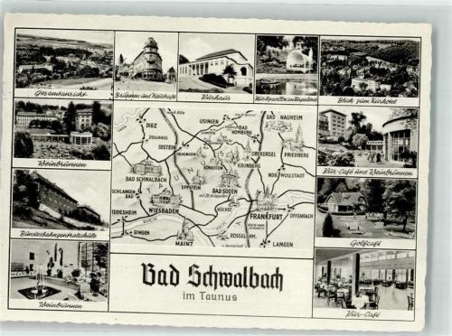 Bad Schwalbach 1960 Hotel Golf- Cafe Kurhaus Landkarte