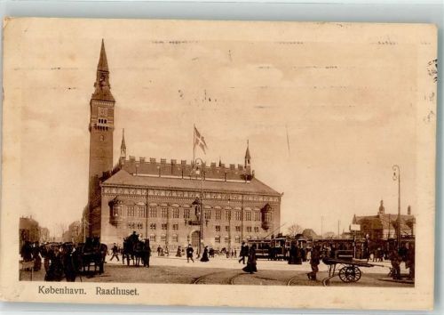 Kopenhagen 1911 Rathaus Straßenbahn