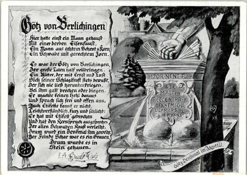Jagsthausen Götz von Berlichingen Burg und Denkmal Gedicht von Friedrich Walz Künstlerkarte Ort lt. Recherche