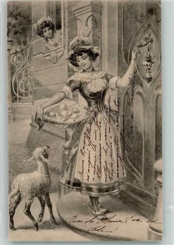 1903 sign. Oneglia H. Lamm Frau Ostereier Korb