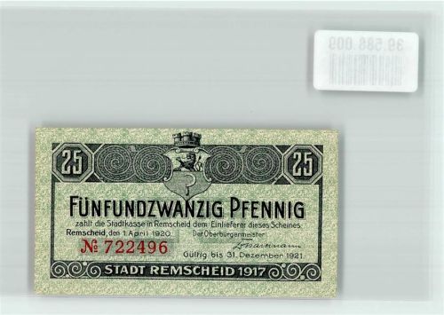 Remscheid 1921 Notgeld 25 Pfennig Nr. 722496