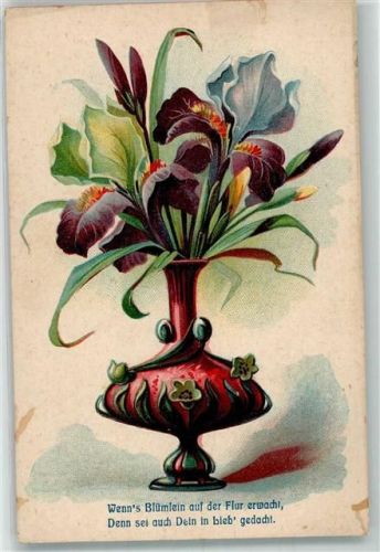 Wenn Blümlein auf der Flur erwacht Dann sei auch Dein in Lieb gedacht Lilien Lithographie