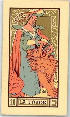 sign Wirth, Oswald Tarotkarte La Force 11 Die Stärke Frau bändigt einen Löwen Spielkarte
