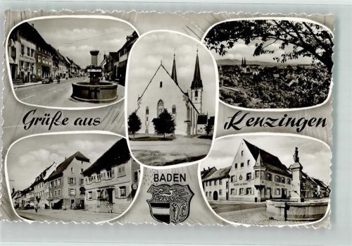 Kenzingen Hauptstraße Brunnen Münster Gasthaus zum Engel Gasthof zur Krone Wappen Grüße