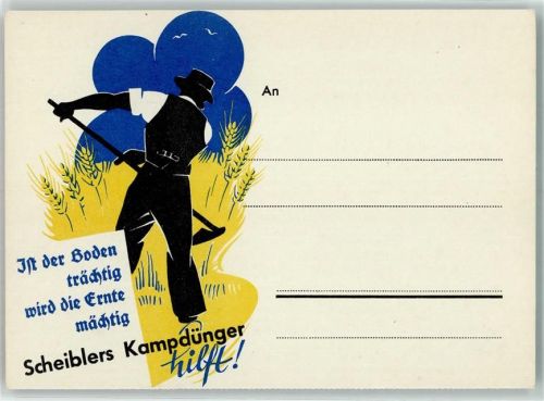 Scheiblers Kampdünger Bauer mit Sense im Kornfeld
