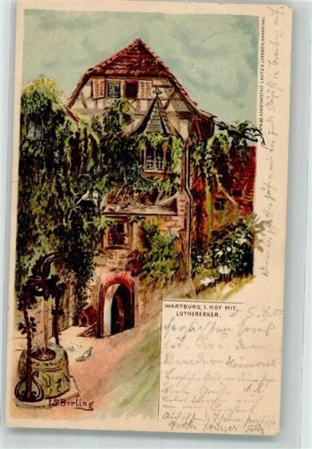Wartburg 1902 Künstlerkarte sign. J.S.Berling Ort lt. Stempel mit Lutherkerker