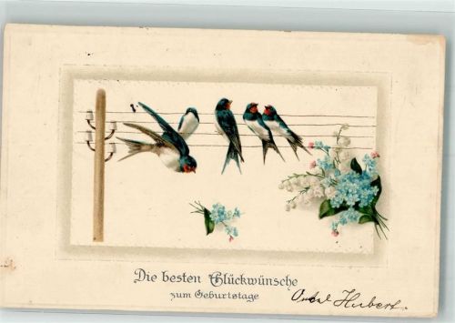 1915 Glückwunsch Schwalben Vergissmeinnicht Maiglöckchen M.S.i.B. 1106
