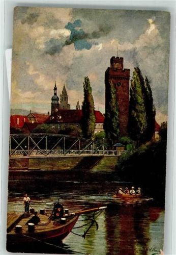 Heilbronn Partie am Neckar mit Götzenturm Ruderboot Verlag König Serie Nr. 738