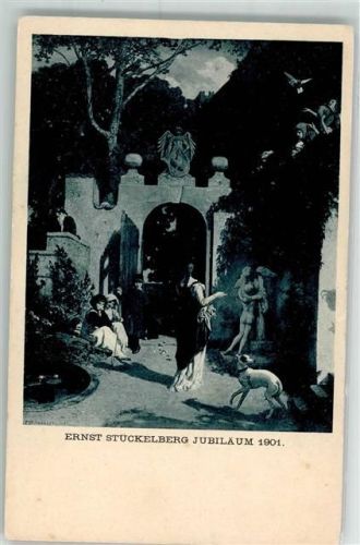 Kinder Windhund sign. Stückelberg Ernst Jubiläum 1901 Frau Der Liebe Garten