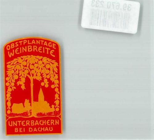 Unterbachern Obstplantage Weinbreite Baum Kirche Reklamemarke