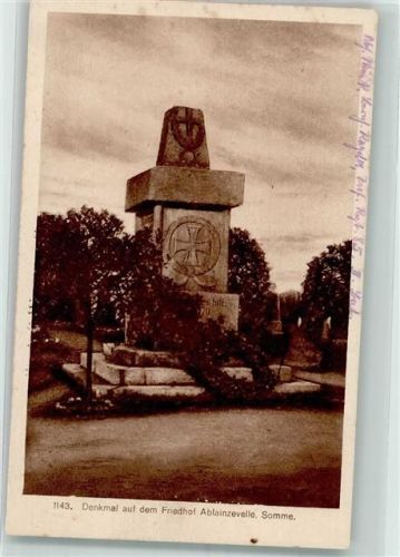 Ablainzevelle 1917 Kriegerdenkmal Feldpost WK I
