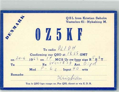 Nykobing 1963 Amateurfunk QSL-Karte