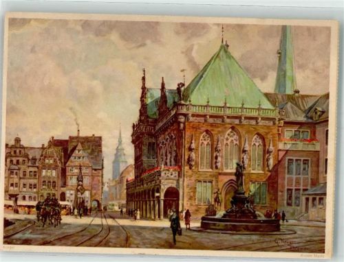 Bremen Eduscho Serie Künstlerkarten sign. Krüger G. , Bremer Markt Rathaus