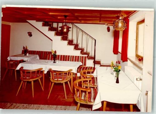 Steibis Pension Burtscher Gastraum Treppe Blumen Ort handschriftlich Foto Original aus Archiv eines Ansichtskartenverlags