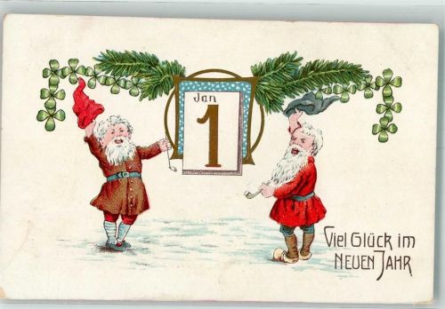 1910 Kalenderblatt Tannenzweig Neujahr Litho