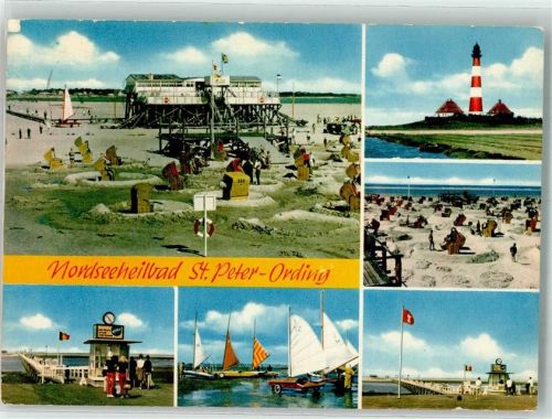 25826 W2252 St. Peter-Ording 1969 Foto AK Leuchtturm Schwimmbad Strand