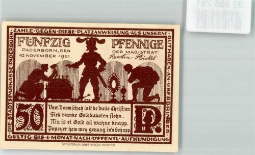 Paderborn 1921 50 Pfennig Friedhof des Domes