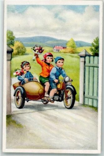Kinder mit Beiwagen Blumenstrauß Verlag Erika 1270