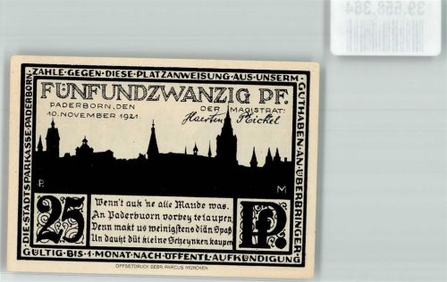 Paderborn 1921 25 Pfennig Die Kisau