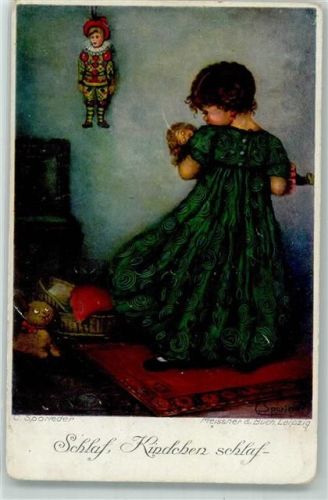 sign. Sporieder C. Mädchen Puppen Schlaf Kindlein Schlaf Meissner u. Buch Serie 02424 Künstlerkarte