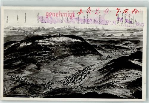 Spaichingen WK II Vogelschau Stempel genemigt v. Richsluftfahrtministerium Zensur
