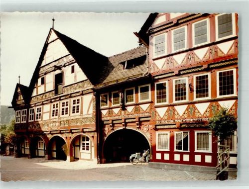 Schieder-Schwalenberg Foto Original aus Archiv eines Ansichtskartenverlags Rathaus Motorrad Ort handschriftlich