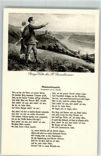 St. Goarshausen Burg Katz Rheinsehnsucht v. G. Schmidt Rheinlieder Nr. 7. K.T..