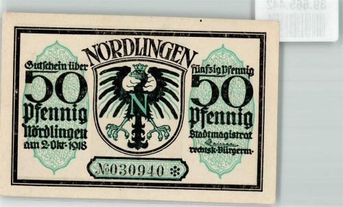 Nördlingen 1918 50 Pfennig Gutschein No. 030940