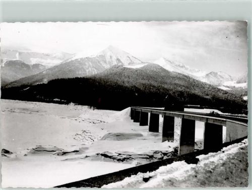 Fall Foto Original aus Archiv eines Ansichtskartenverlags Winter Brücke Sylvensteinsee Ort handschriftlich
