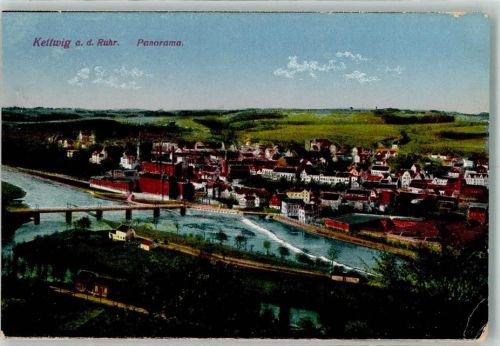 Kettwig 1926 mit Ruhrbrücke Tuchfabrik Scheidt und Marktkirche