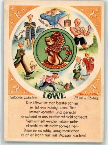 Löwe 23.Juli u. 23. Aug. Verlag A. Lengauer Nr. 1276 Sternzeichen Künstlerkarte