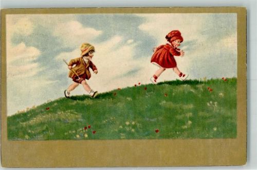 1923 Mädchen läuft vor frechem Jungen weg SB Excelsior 7507