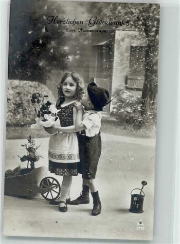 1912 Kinder Tracht Rose Schubkarre PM Nr.7715