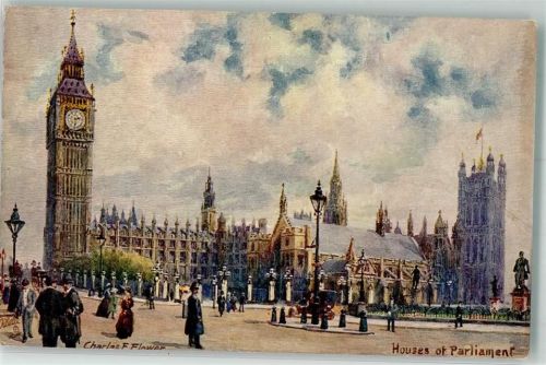 London Oilette Nr. 7898 Hous of Parliament sign. Flower, Charles