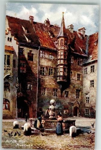 München Oilette Serie Deutsche Städte Nr. 614 B Der alte Hof sign. Flower, Charles