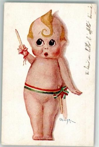 1918 Baby Kind Holzmesser sign. Livieri Karikatur WK I