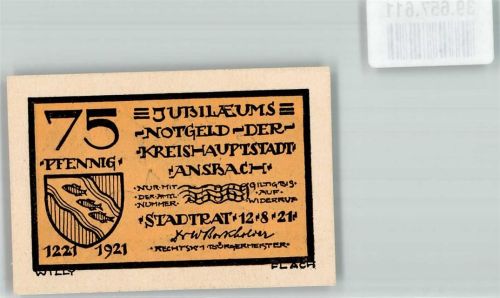 Ansbach 1921 75 Pfennig Nr. 55369 Rathausbau 1531