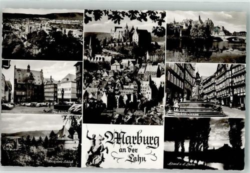 Marburg Marktplatz VW Käfer Marktbrunnen Blick v. Schloss