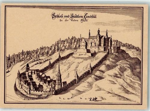 Landstuhl 1973 Mittelalterliche Darstellung von Schloss und Stättlein Landstuhl in der untern Pfalz