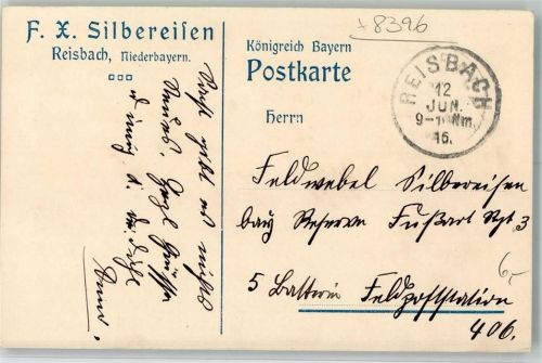 Reisbach 1916 Korrespondenz Firma Silbereisen Feldpost WK I